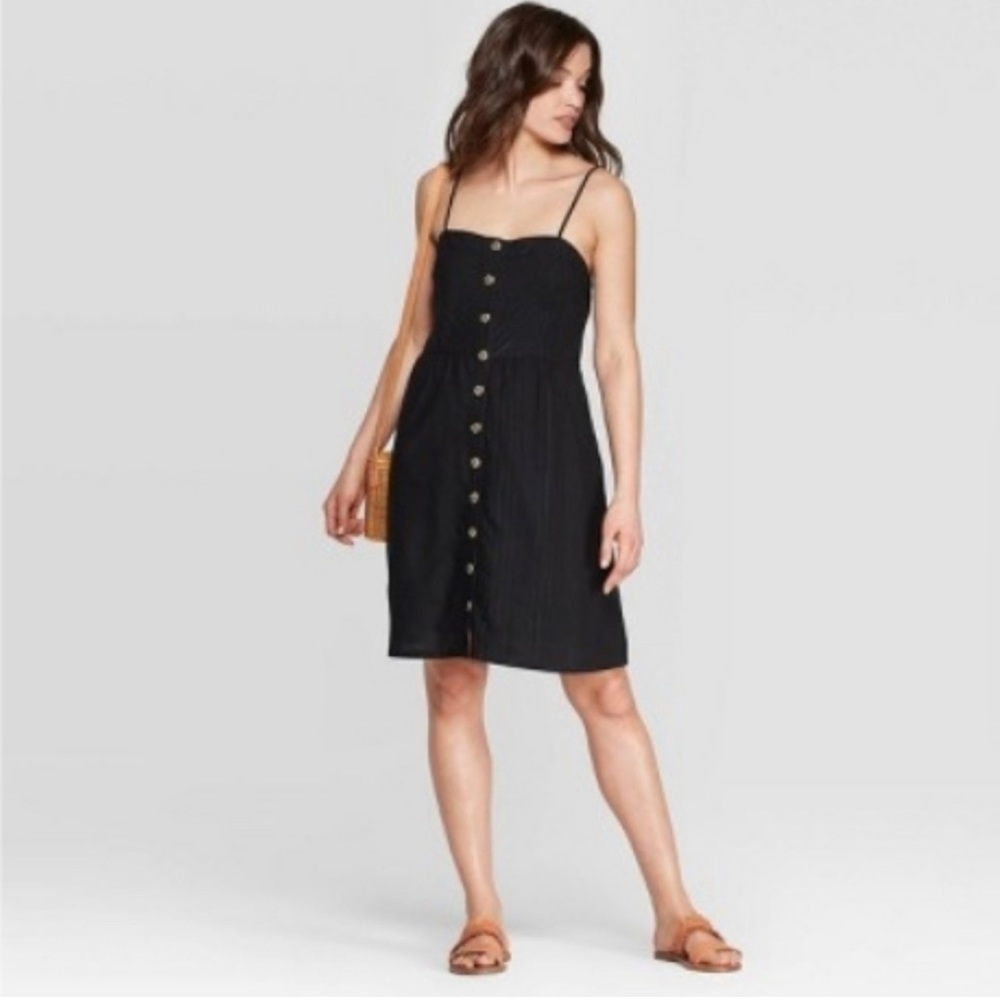 Universal Threads linen-blend button-front black summer dress